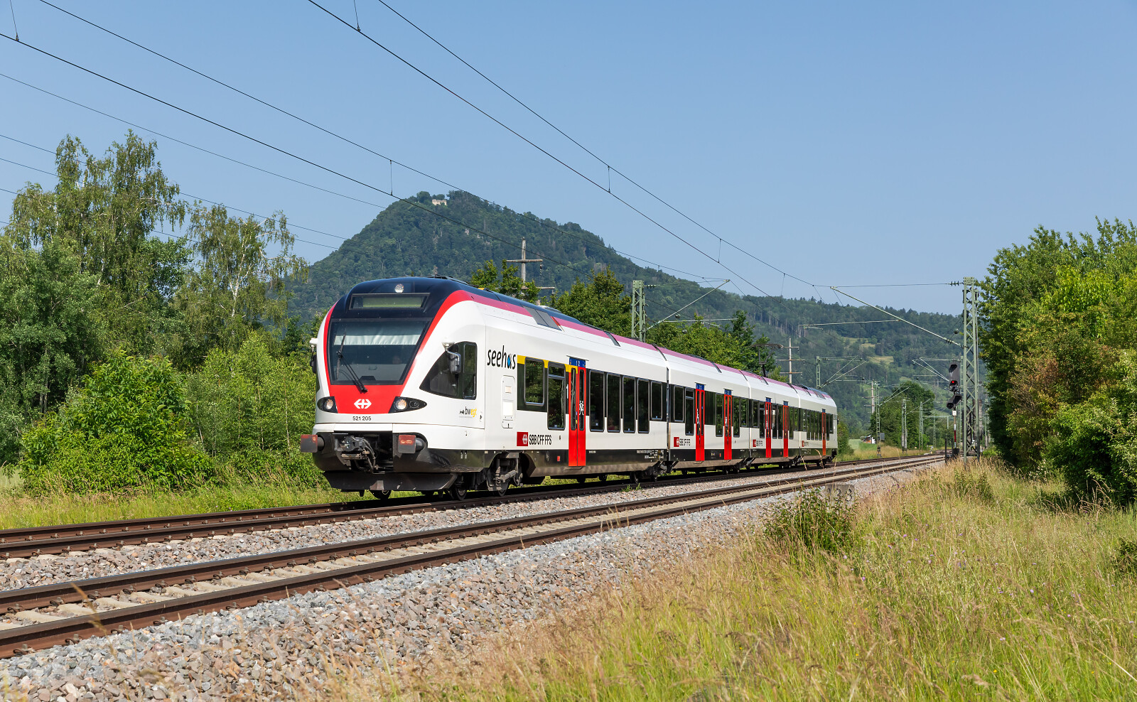 RABe 521 205 der SBB (Schweizerische Bundesbahnen) zwischen Welschingen-Neuhausen und Mühlhausen, Deutschland