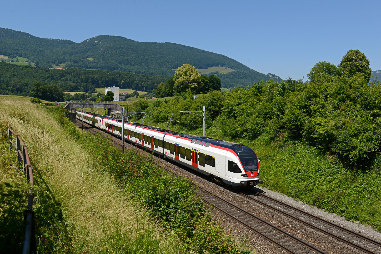 RABe 523 067 der SBB (Schweizerische Bundesbahnen) zwischen Niederbipp und Wangen an der Aare, Schweiz